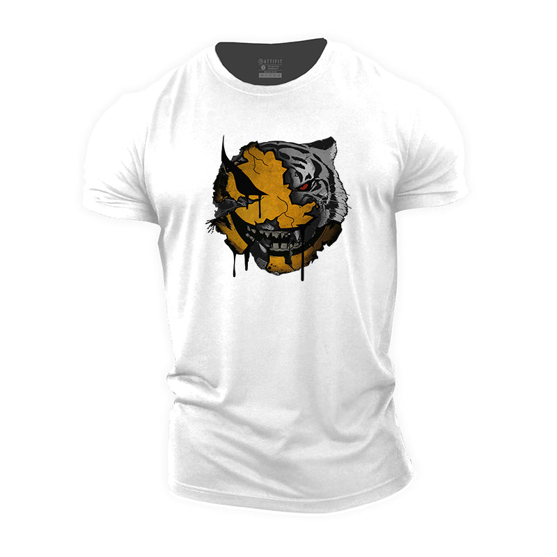 Tiger Smiley Face Print Men's Fitness T-shirts