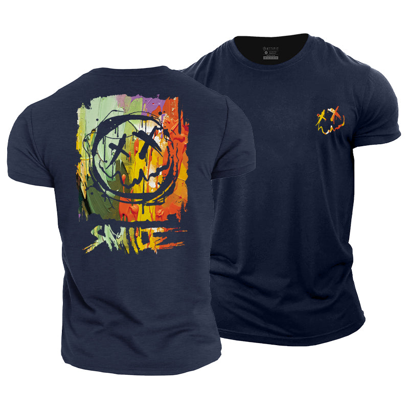 Cotton Oil Painting Smile Fitness T-shirts