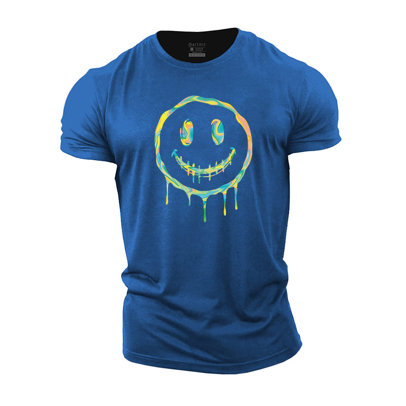 Color Paint Smiley Face Print Men's Fitness T-shirts