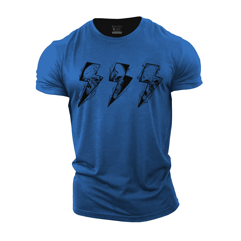 Cotton Lightning Skull Graphic Men's T-shirts