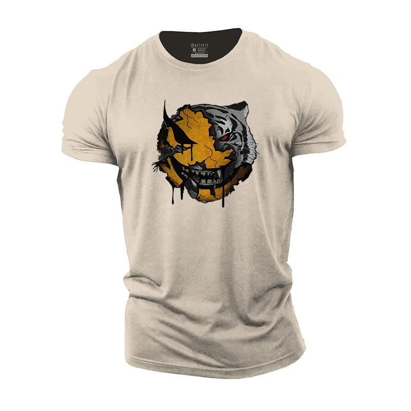 Tiger Smiley Face Print Men's Fitness T-shirts