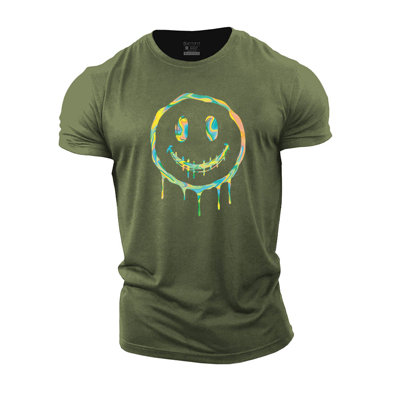 Color Paint Smiley Face Print Men's Fitness T-shirts