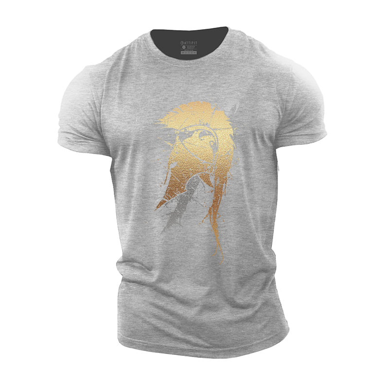 Cotton Spartan Helmet Sword Graphic Men's T-shirts