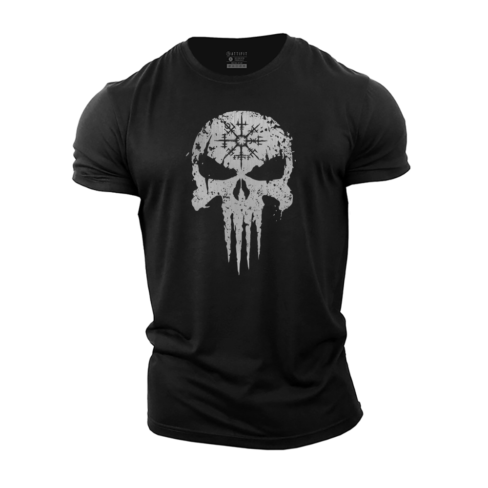 Viking Compass Skull Cotton T-Shirt