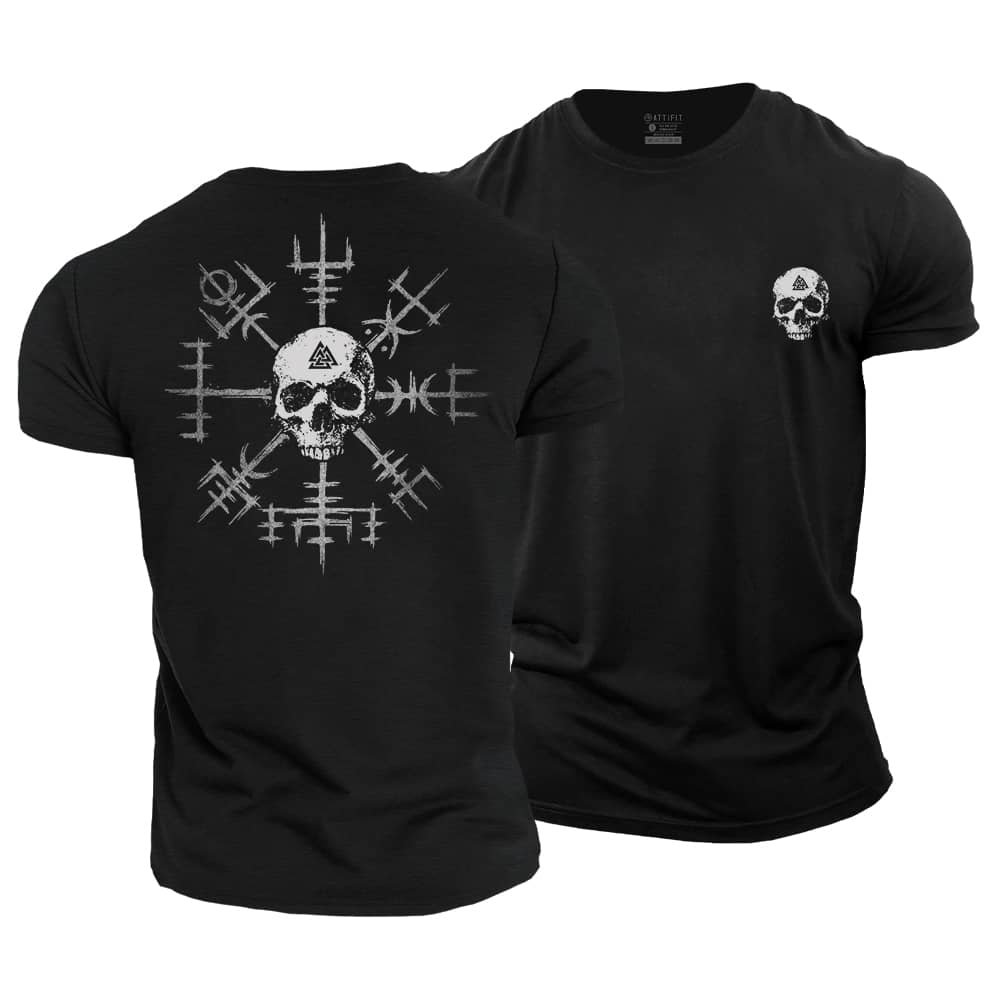 Viking Compass Skull Cotton T-Shirt