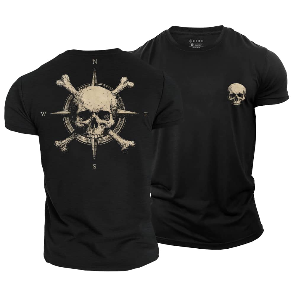 Classic Compass Skull Cotton T-Shirt