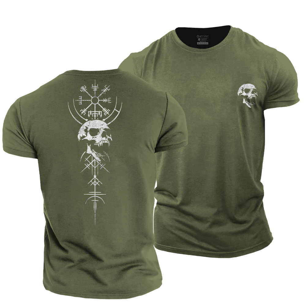 Viking Compass Skull Cotton T-Shirt