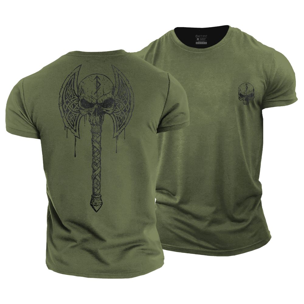 Strength Skull Axe Cotton T-Shirt