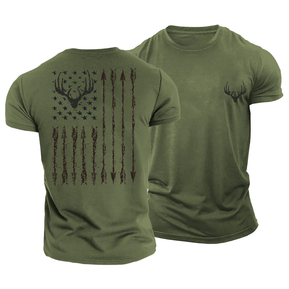 Patriotic Deer Flag Cotton T-Shirt