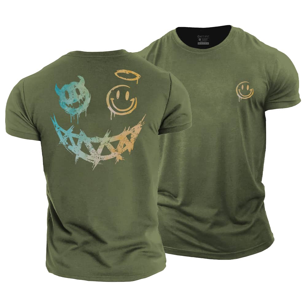 Angel Devil Smiley Cotton T-Shirt
