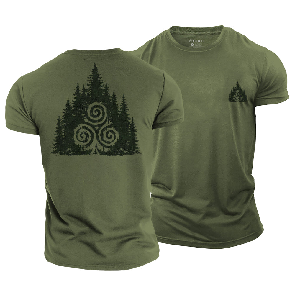 Celtic Triskele Forest Cotton T-Shirt