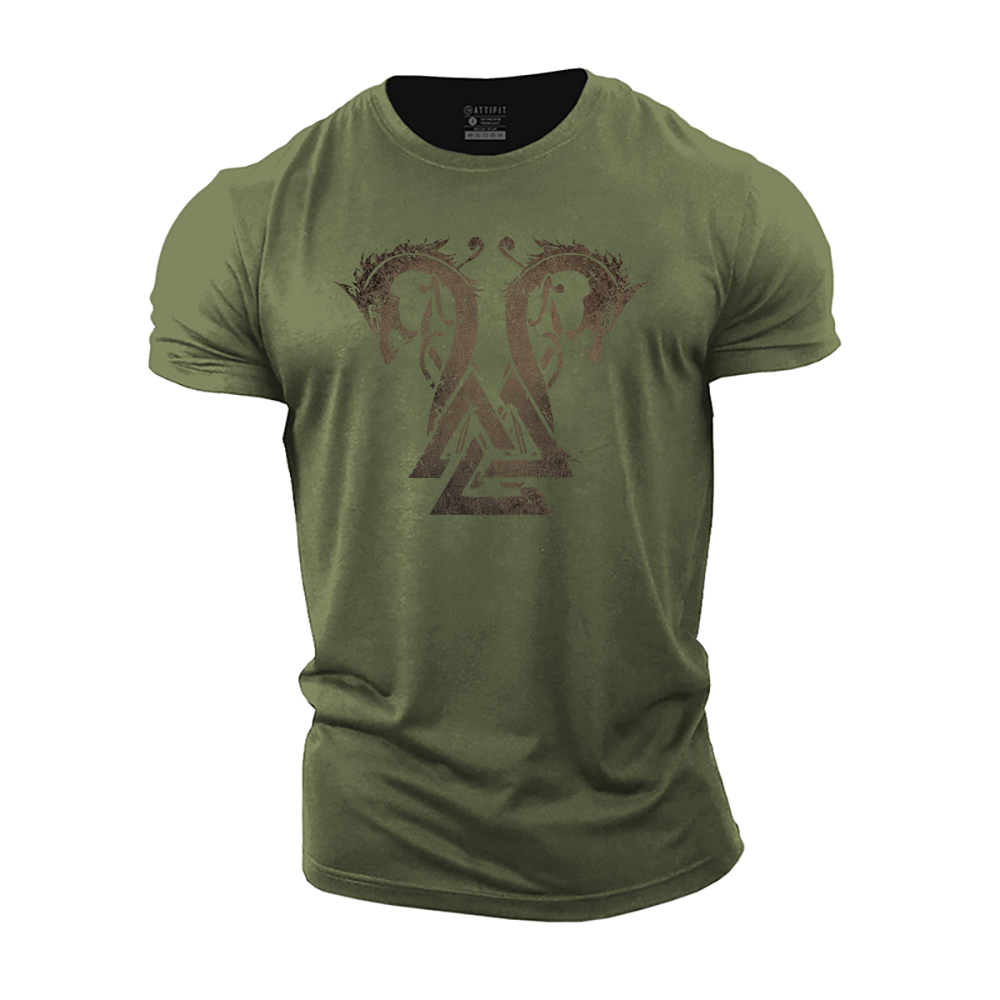 Twin Viking Dragons Cotton T-Shirt
