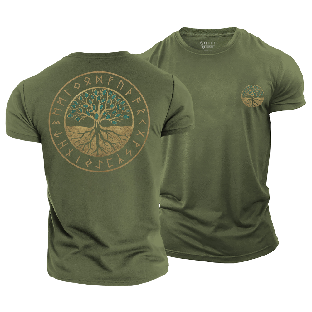 Yggdrasil Rune Circle Cotton T-Shirt