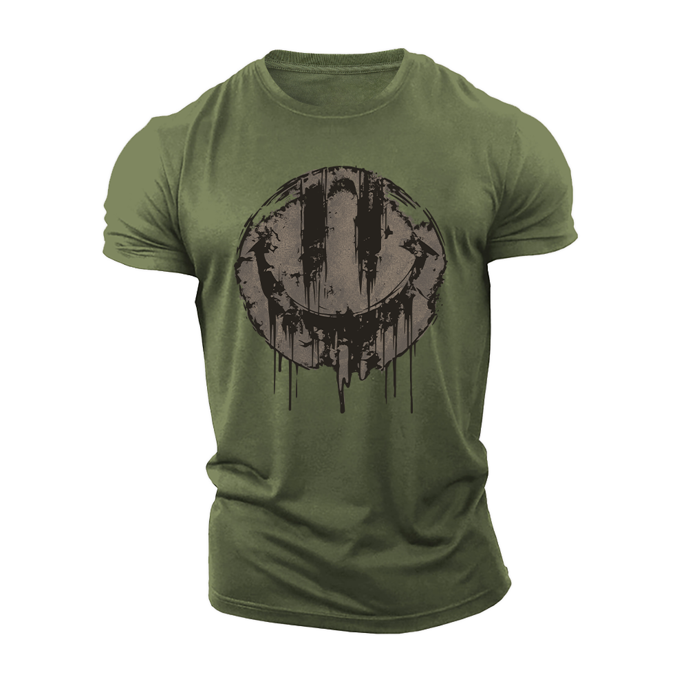 Distressed Smiley Graphic Cotton T-Shirt