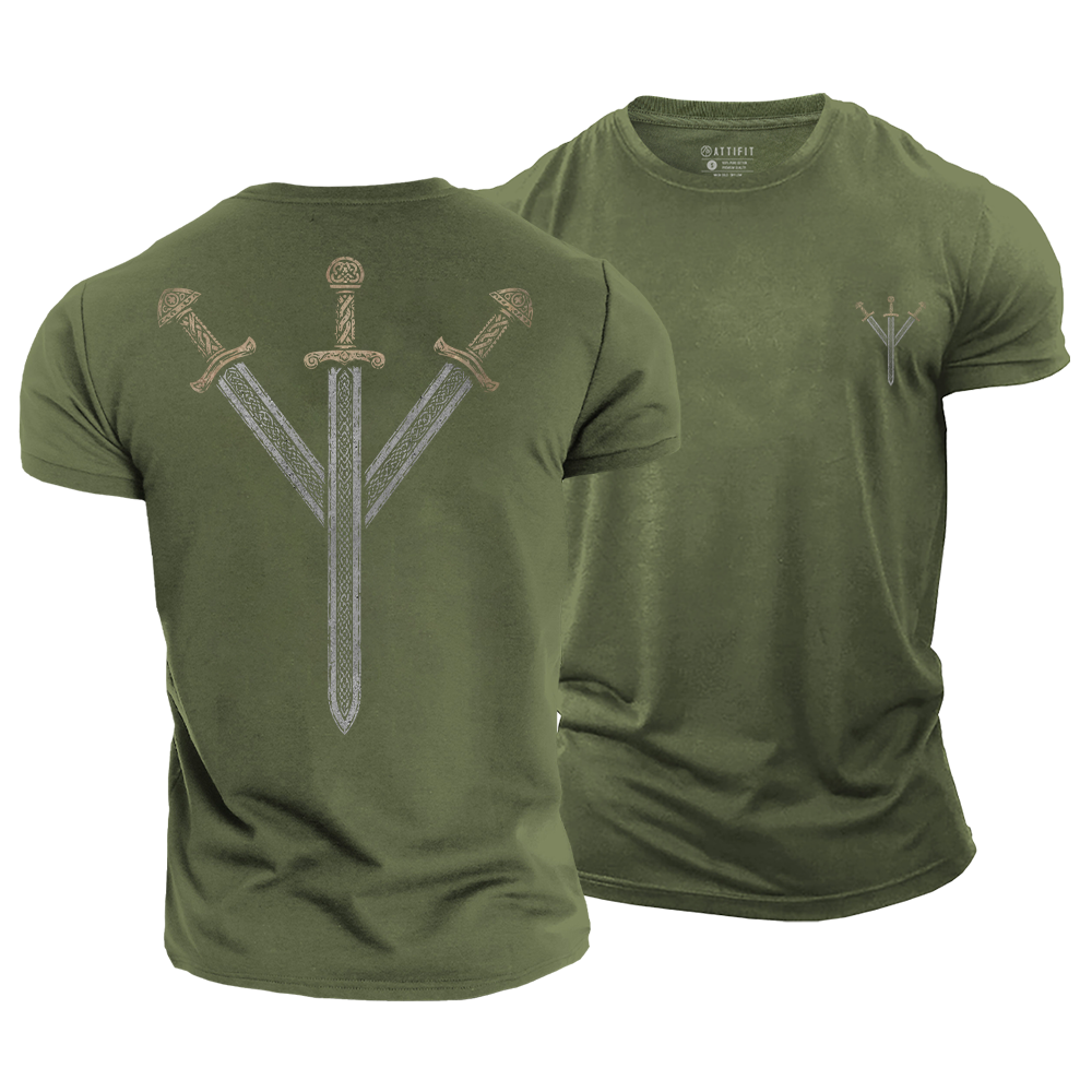 Sword Algiz Runes Cotton T-Shirt