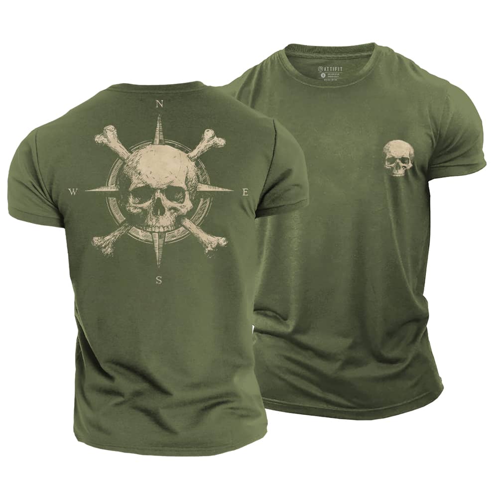Classic Compass Skull Cotton T-Shirt