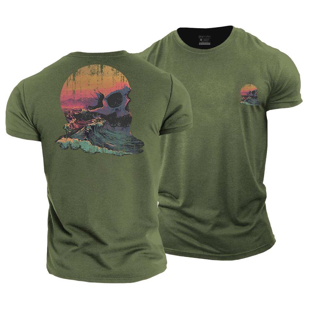 Colored Skull Landscape Cotton T-Shirt