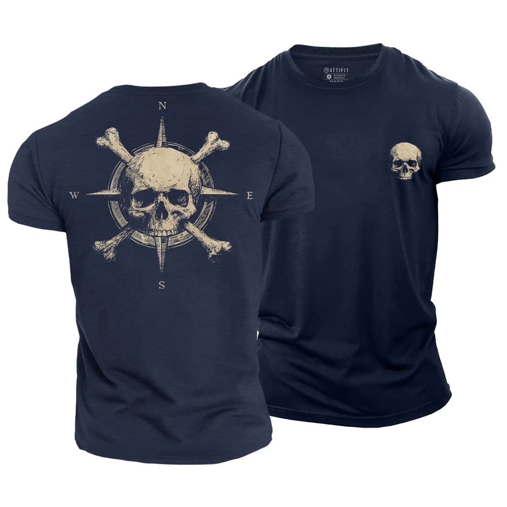 Classic Compass Skull Cotton T-Shirt