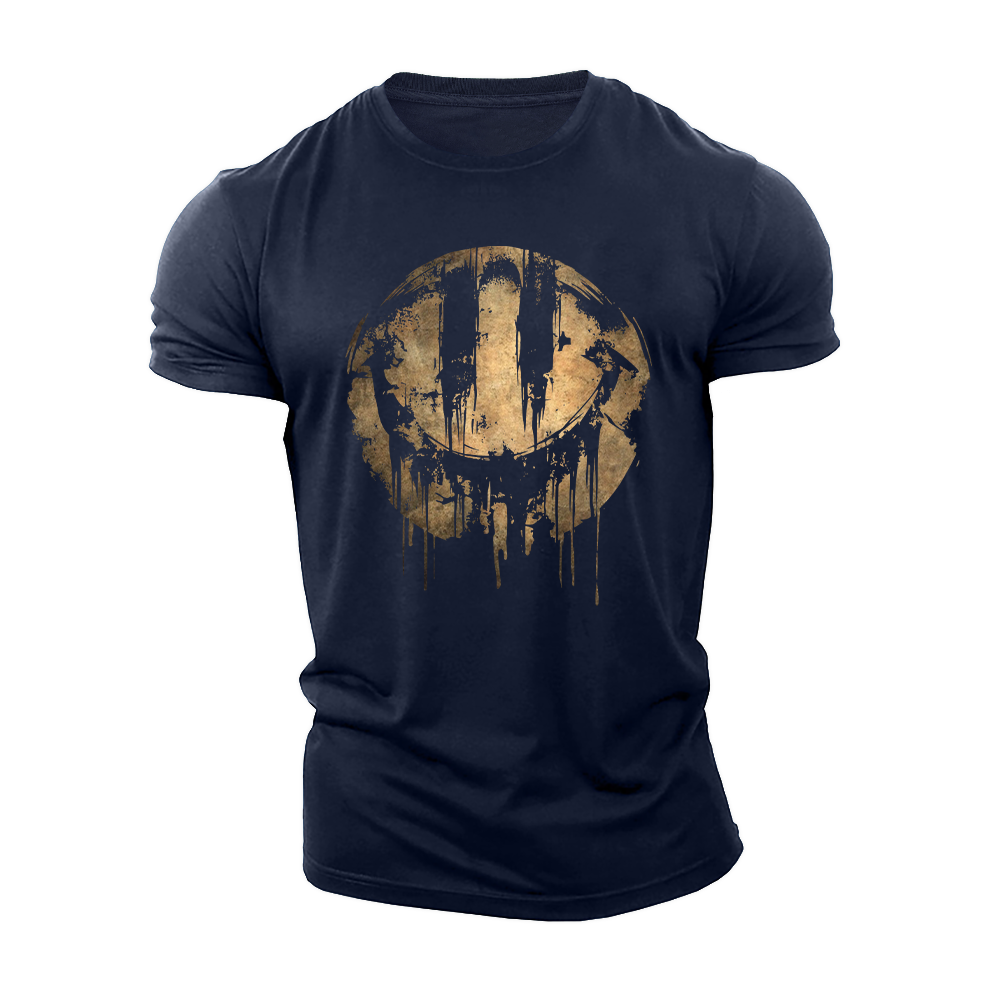 Distressed Smiley Graphic Cotton T-Shirt