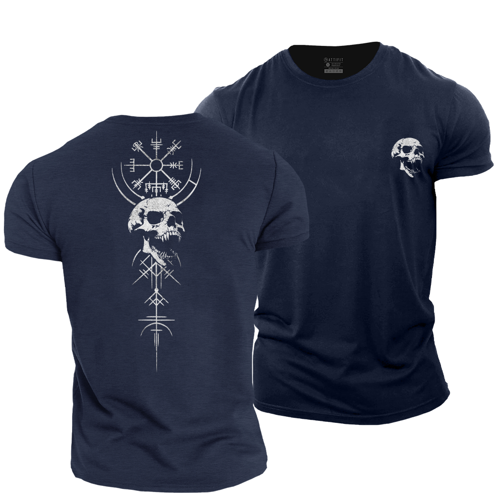 Viking Compass Skull Cotton T-Shirt