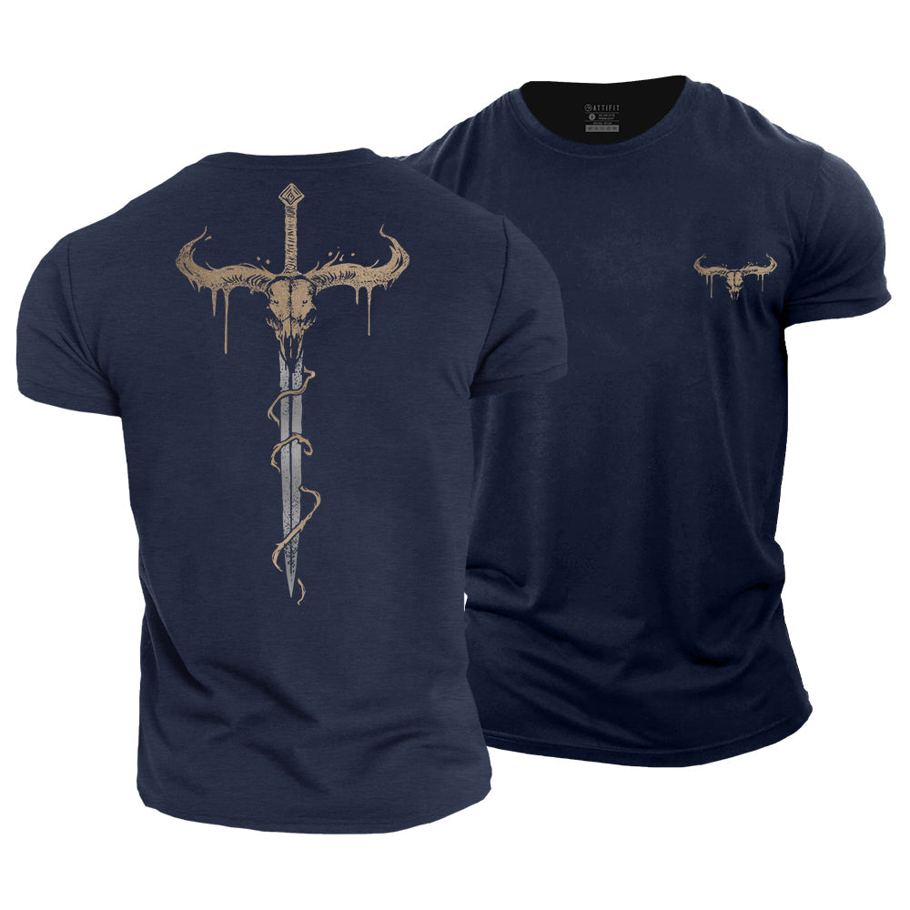 Bull Skull Sword Cotton T-Shirt