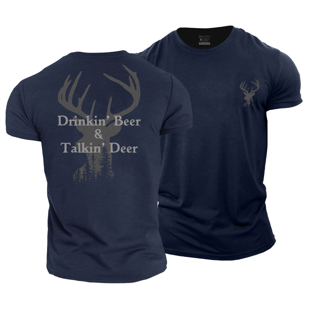 Beer And Deer Cotton T-Shirt