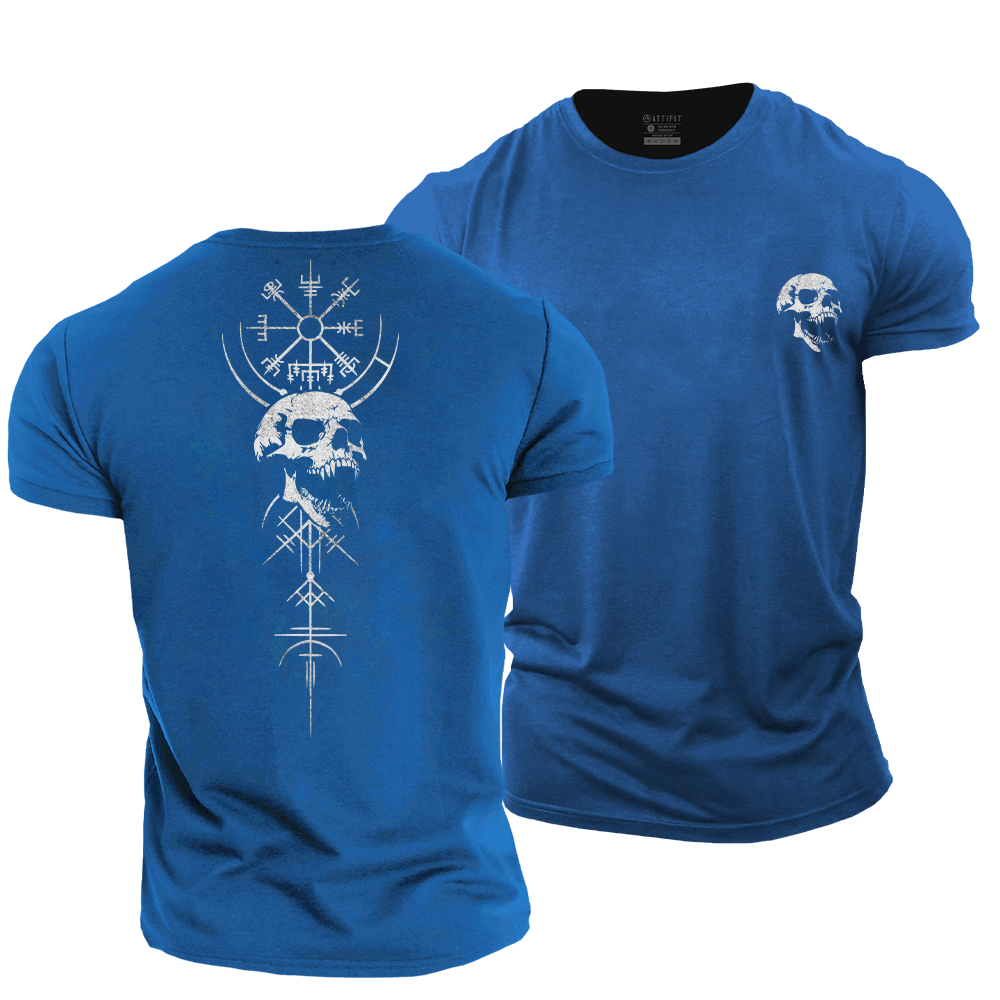 Viking Compass Skull Cotton T-Shirt