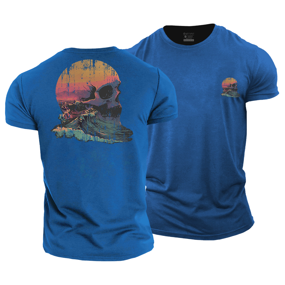 Colored Skull Landscape Cotton T-Shirt