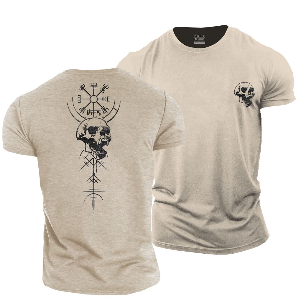 Viking Compass Skull Cotton T-Shirt