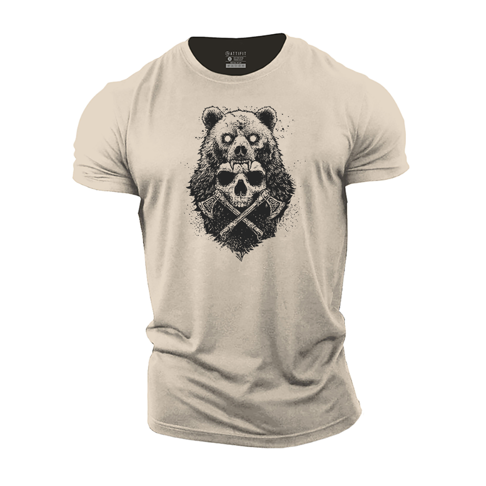 Viking Skull Bear Cotton T-Shirt