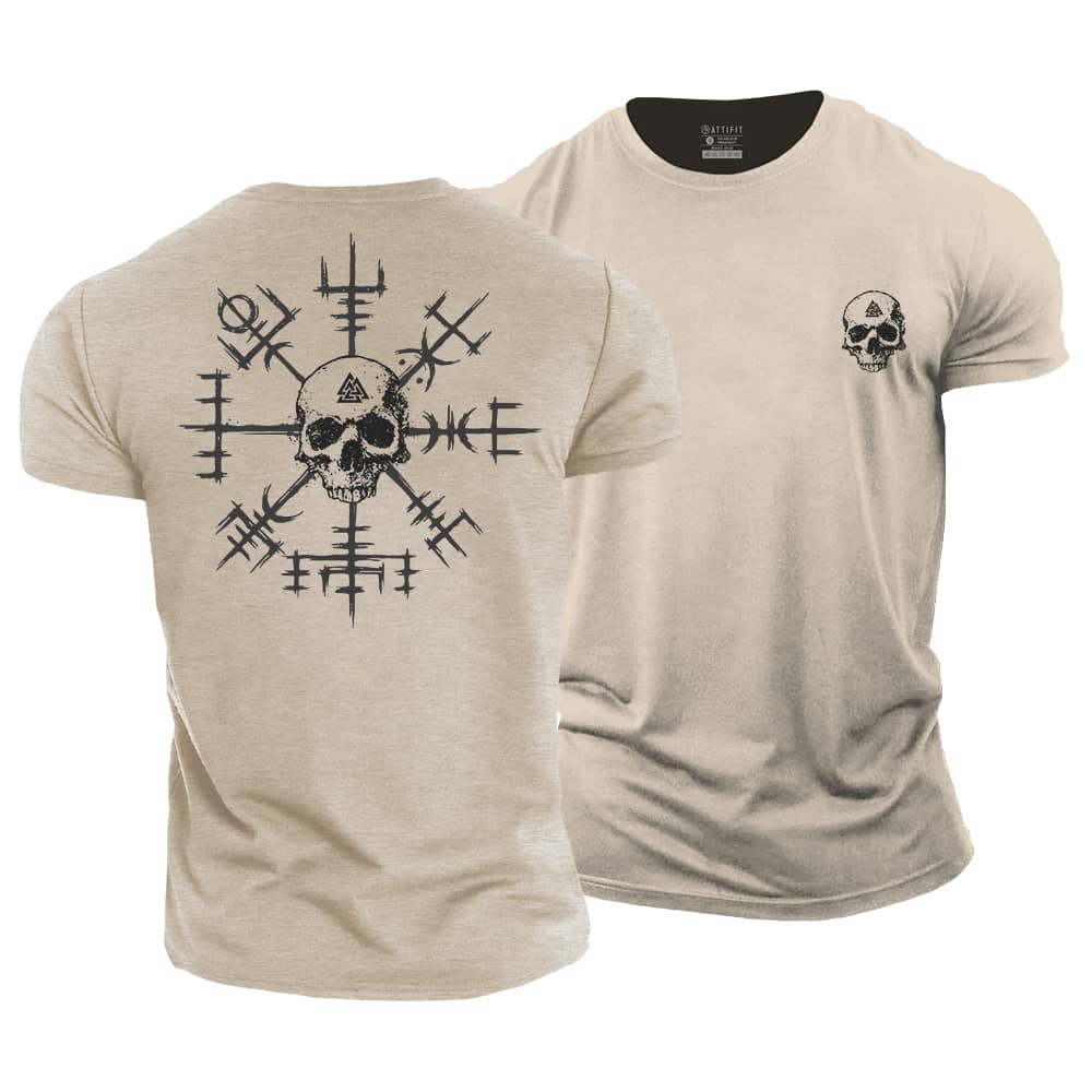 Viking Compass Skull Cotton T-Shirt