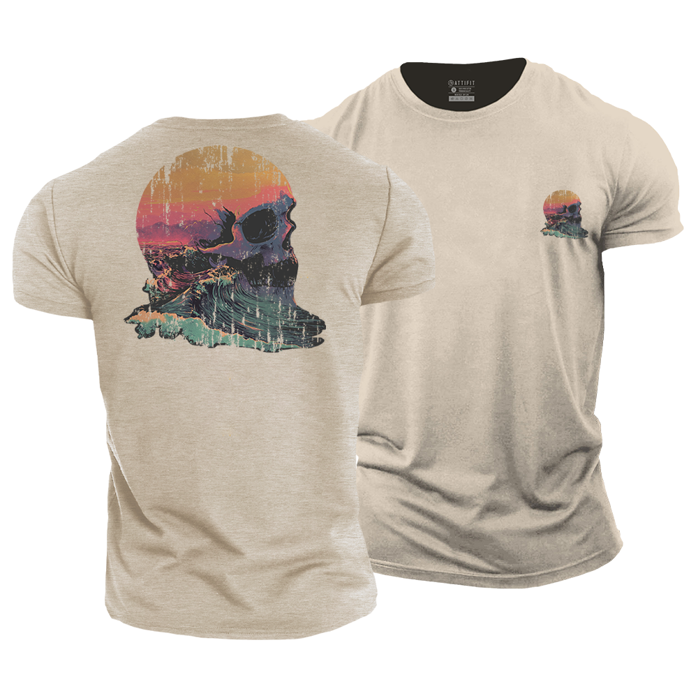 Colored Skull Landscape Cotton T-Shirt