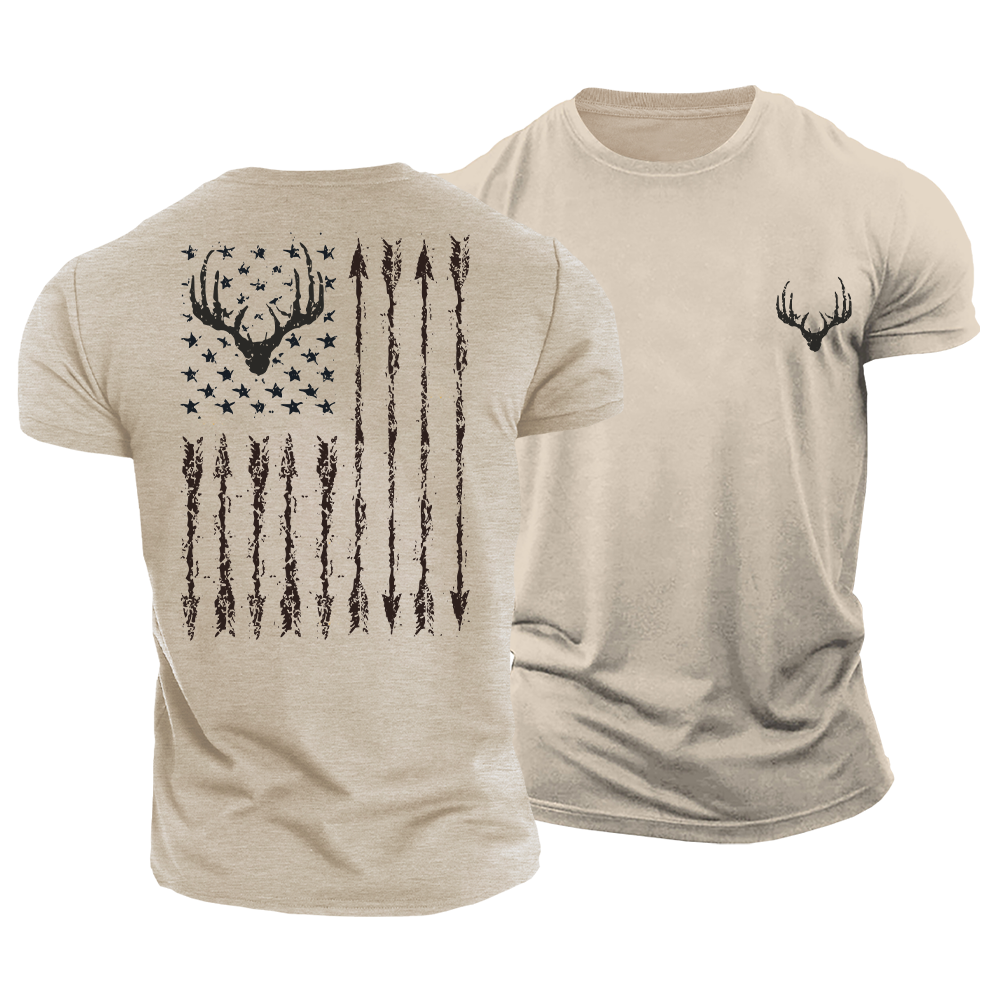 Patriotic Deer Flag Cotton T-Shirt