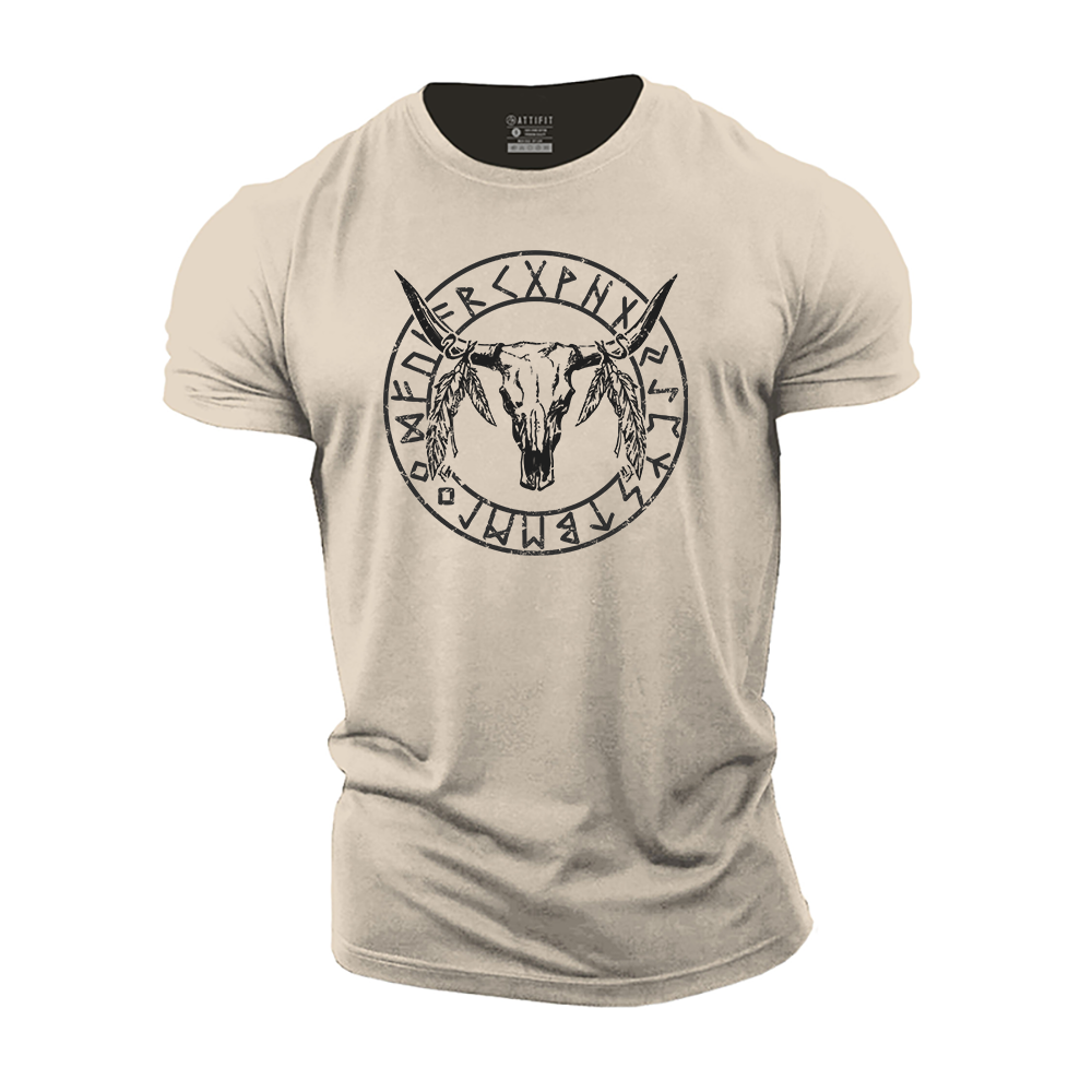 Viking Runic Bison Head Cotton T-Shirt