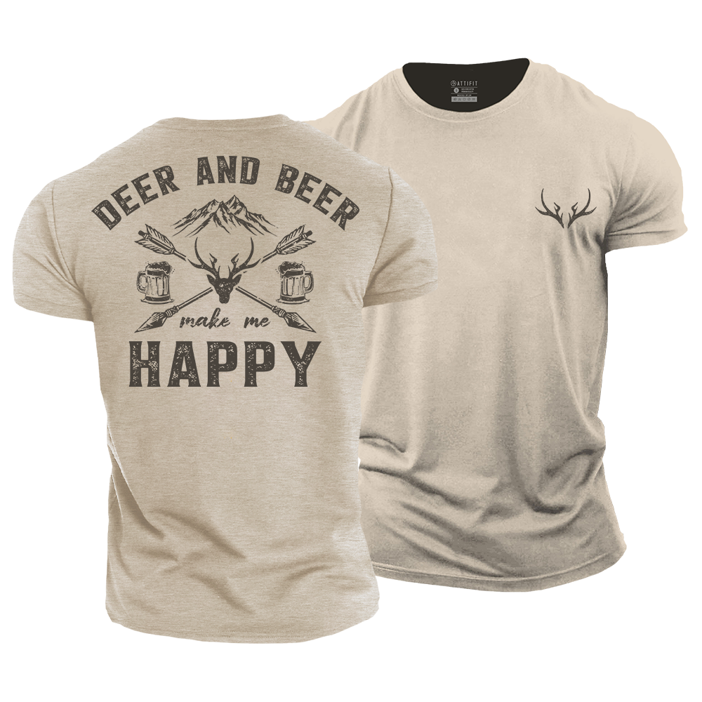 Deer and Beer Make Me Happy Cotton T-Shirt