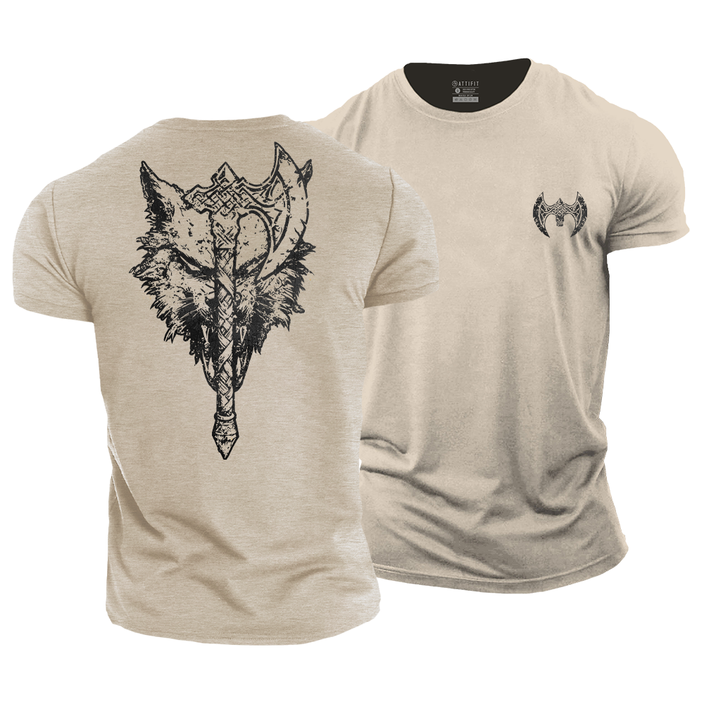 Viking Axe Wolf Cotton T-Shirt
