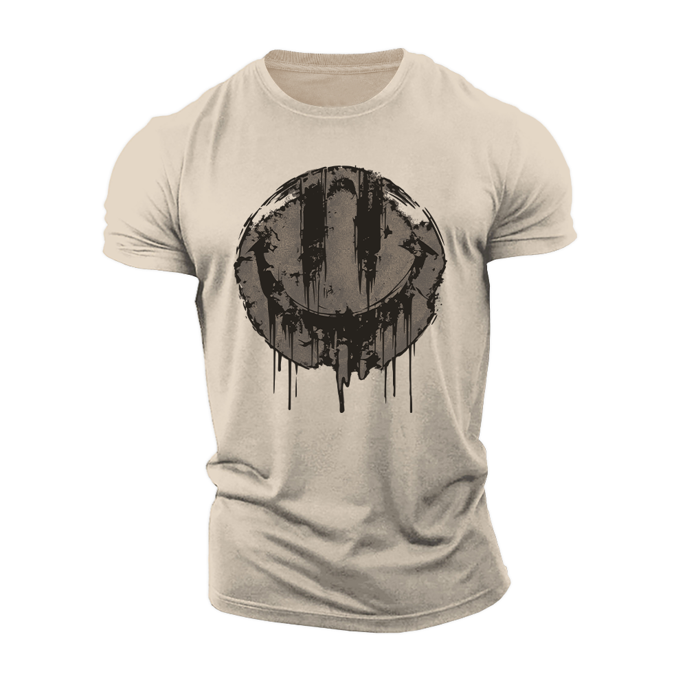 Distressed Smiley Graphic Cotton T-Shirt