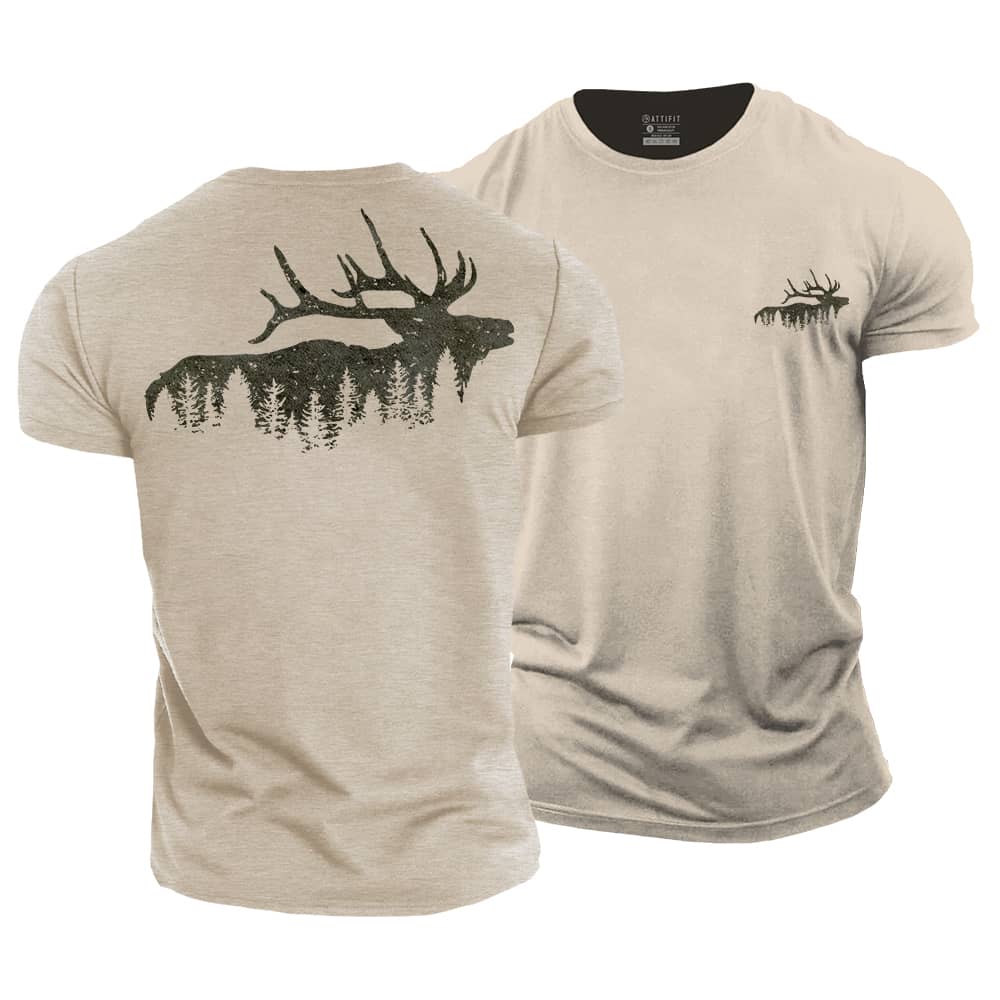 Elk And Forest Cotton T-Shirt