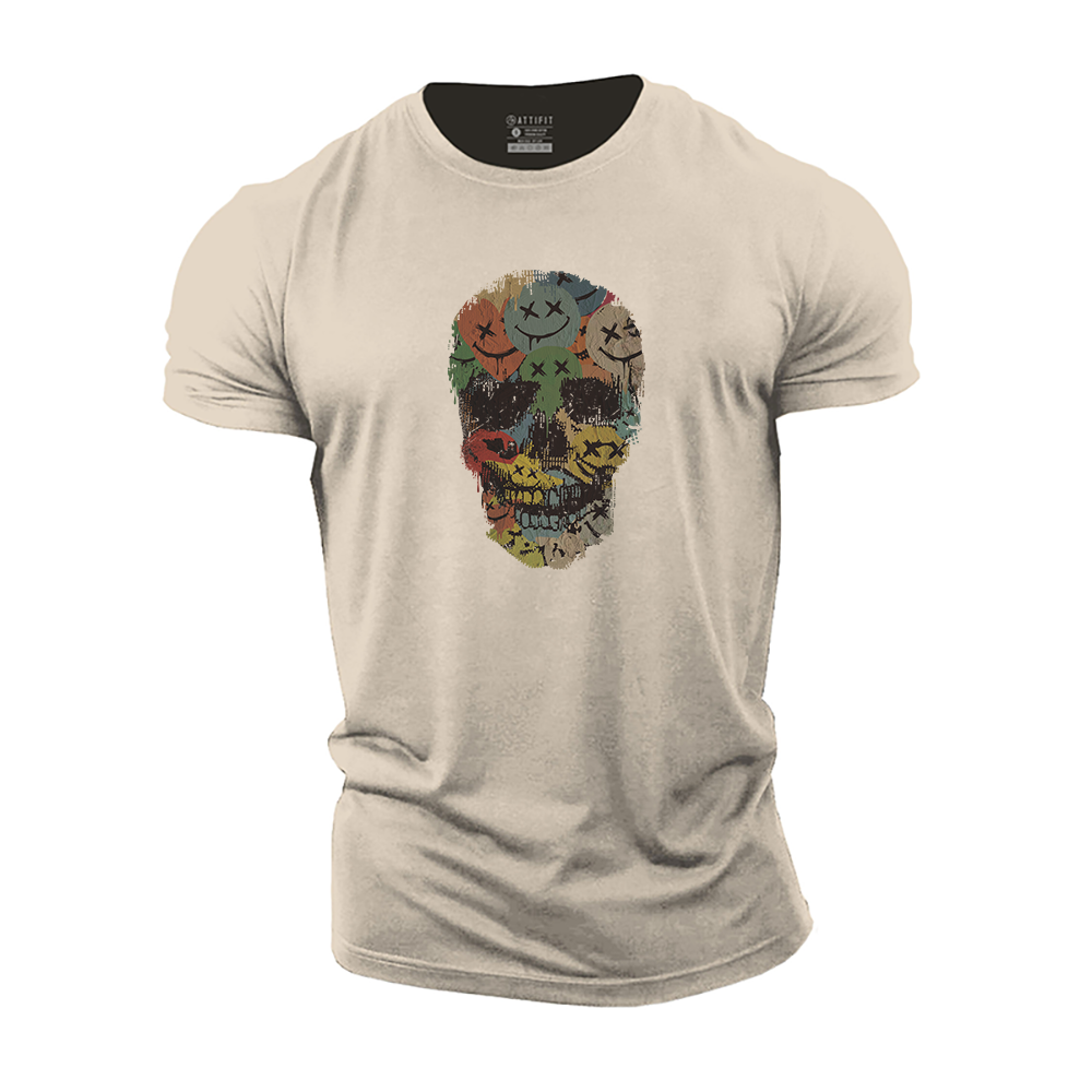 Colorful Smiley Skull Cotton T-Shirt