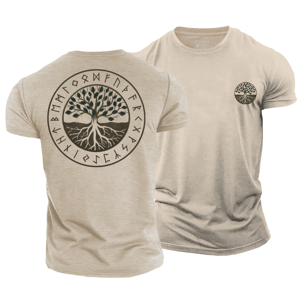 Yggdrasil Rune Circle Cotton T-Shirt