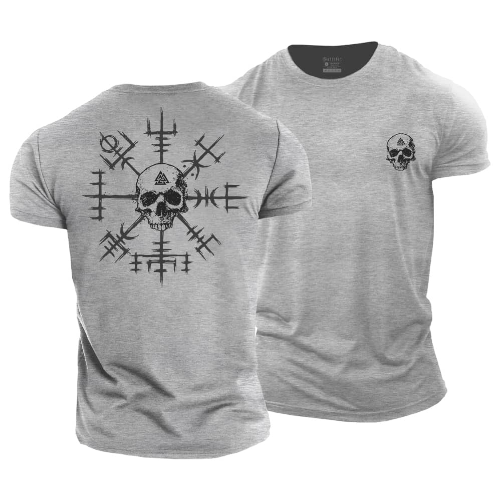 Viking Compass Skull Cotton T-Shirt