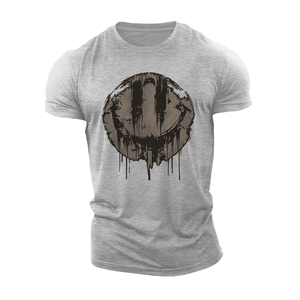Distressed Smiley Graphic Cotton T-Shirt
