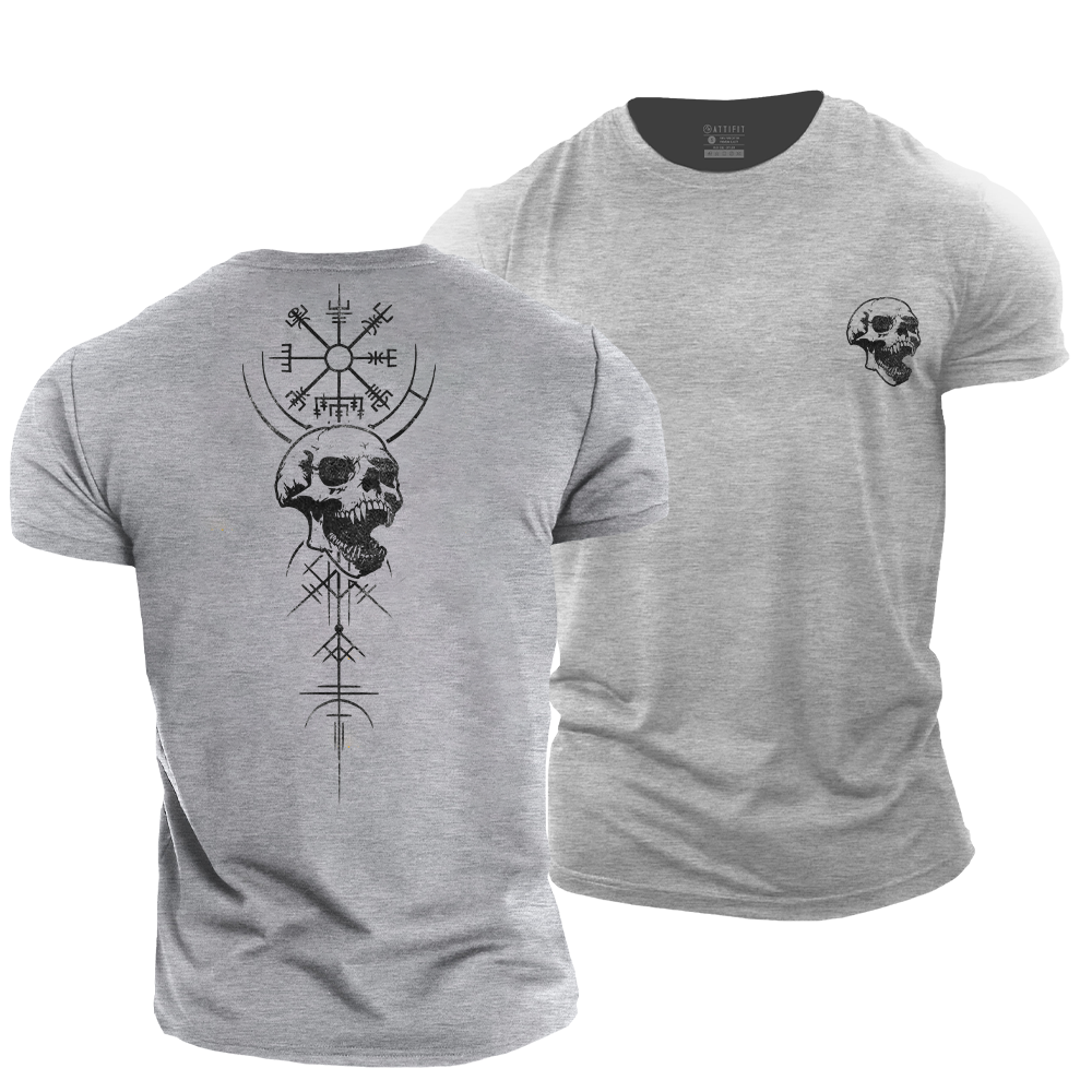 Viking Compass Skull Cotton T-Shirt