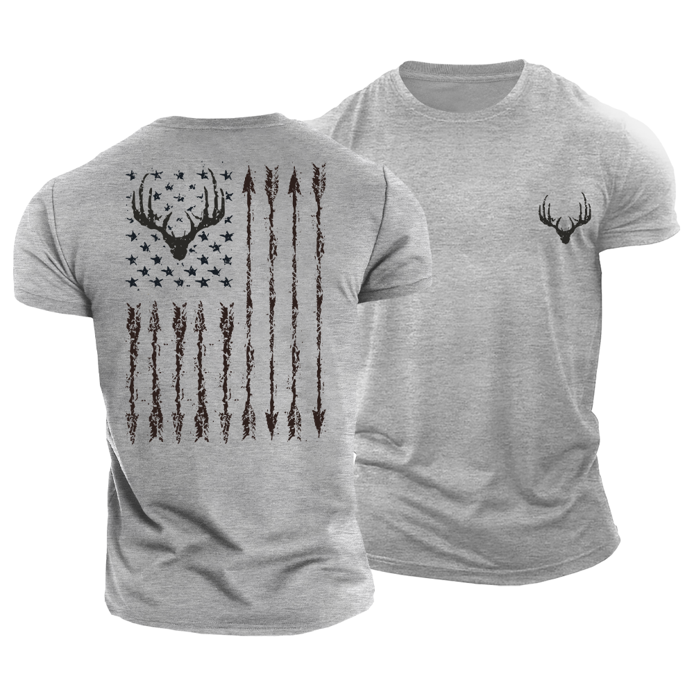 Patriotic Deer Flag Cotton T-Shirt