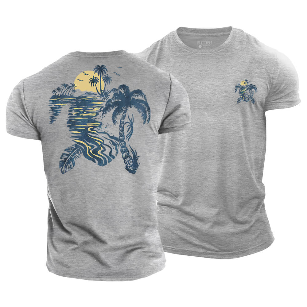 Turtle Palm Reflection Cotton T-Shirt