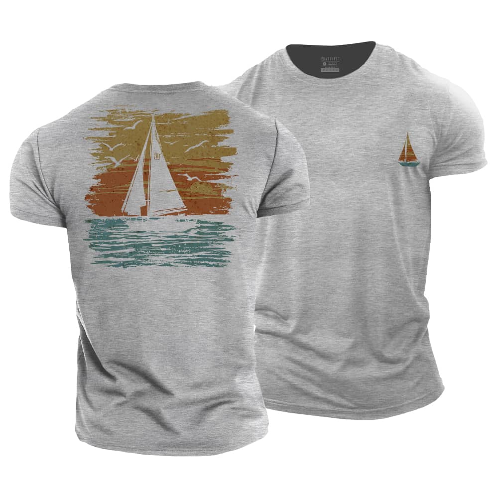 Sailing Boat Sunset Cotton T-Shirt