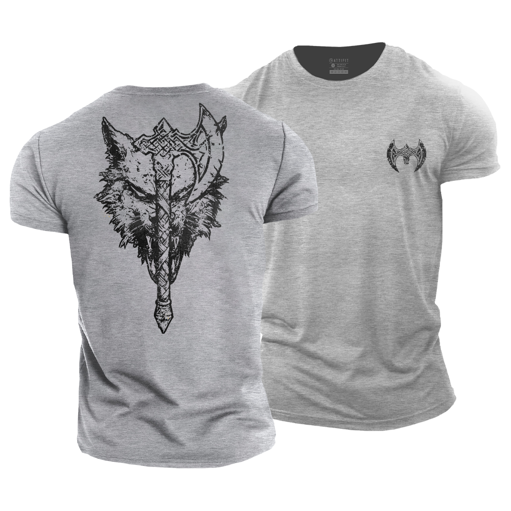 Viking Axe Wolf Cotton T-Shirt