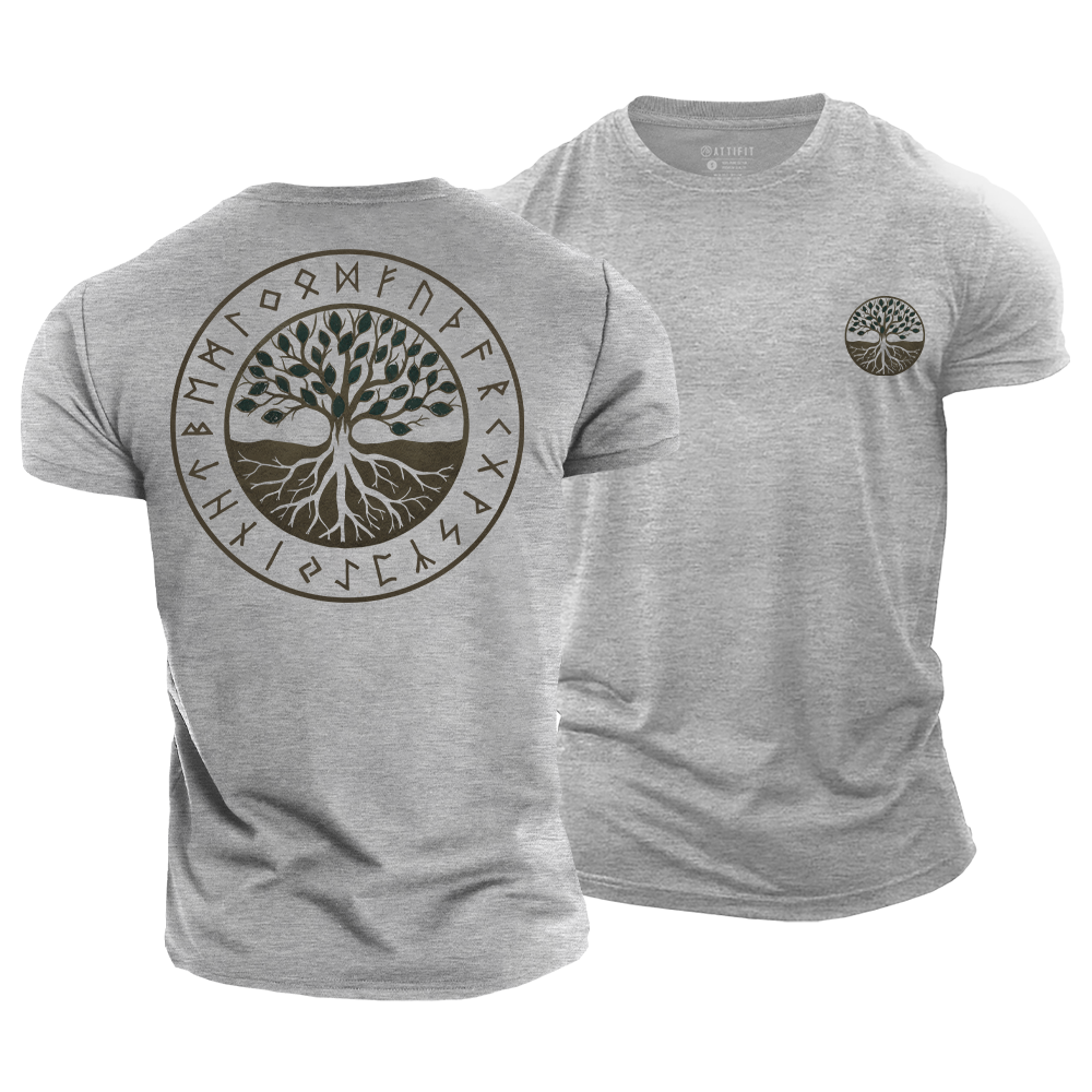 Yggdrasil Rune Circle Cotton T-Shirt