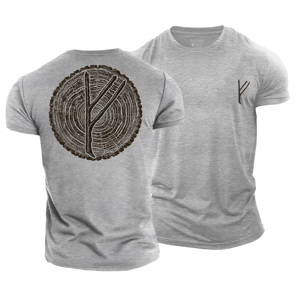 Tree Rings Fehu Runes Cotton T-Shirt