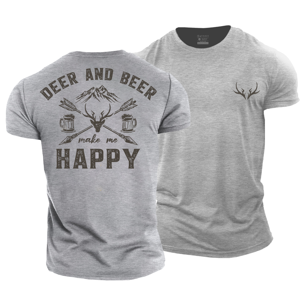 Deer and Beer Make Me Happy Cotton T-Shirt
